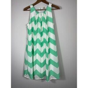 Hello Miss Green White Chevron Sleeveless Shift Dress Size M